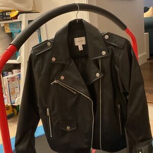 Nine West Women's Black Leather Biker Jacket